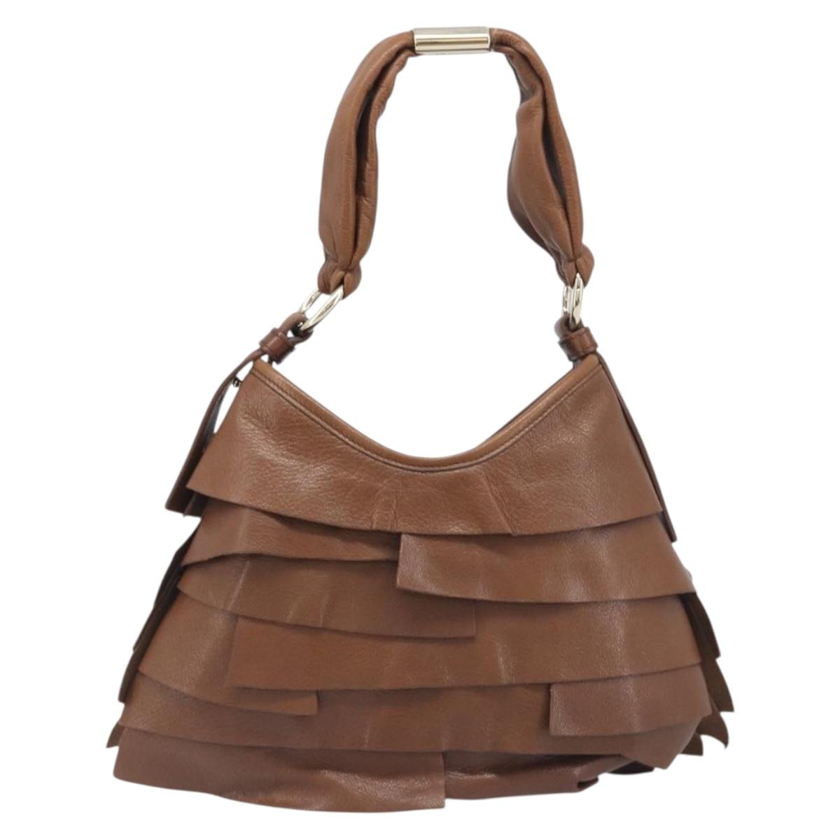 SAINT LAURENT Strawpe Shoulder Bag Leather Beige Gold 122244 Auth am12417V