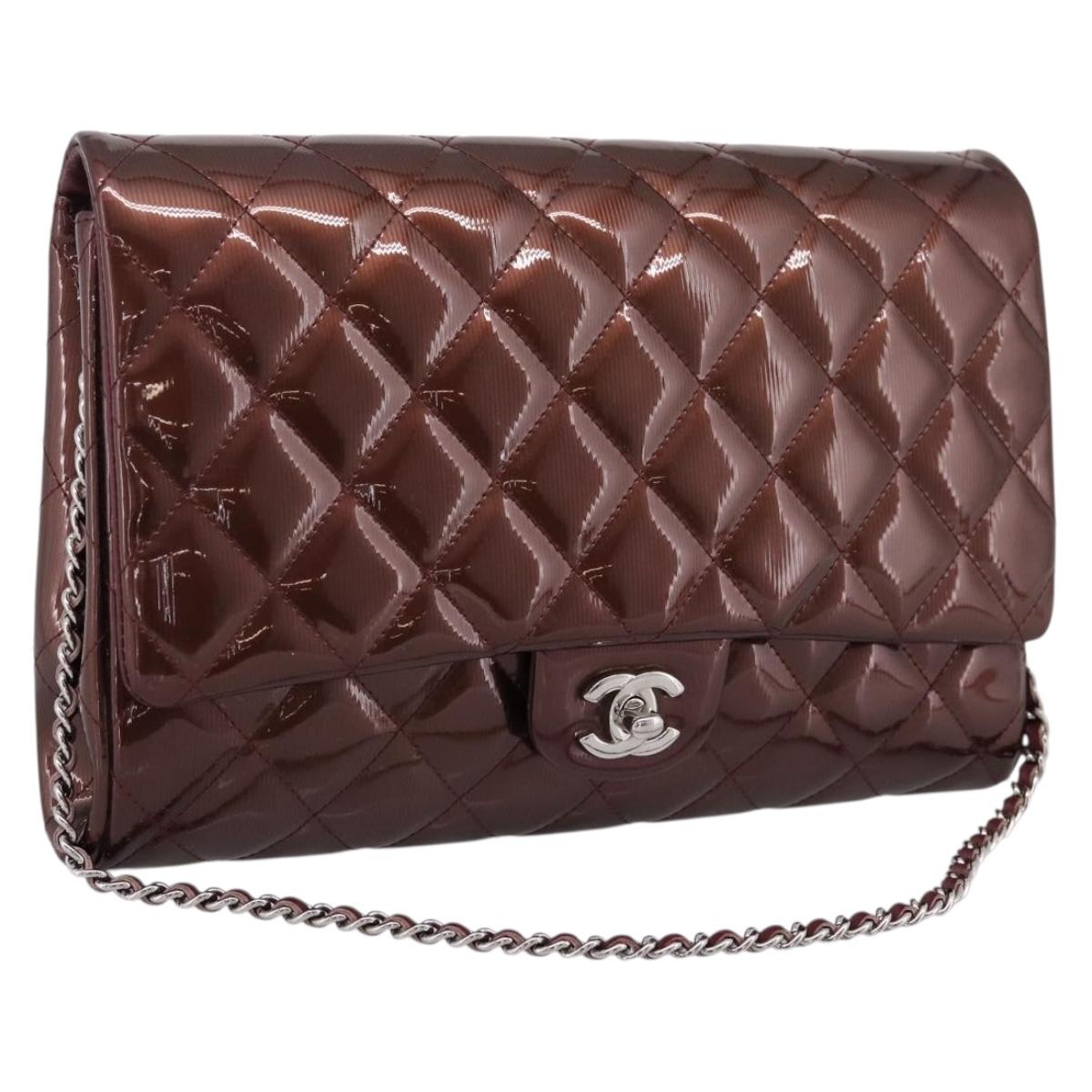 CHANEL Matelasse25 Chain Shoulder Bag Enamel Bordeaux Silver CC Auth am12419SAM