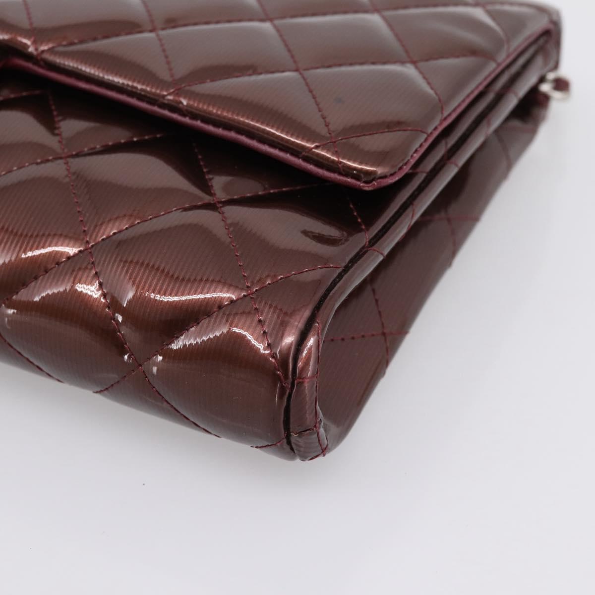 CHANEL Matelasse25 Chain Shoulder Bag Enamel Bordeaux Silver CC Auth am12419SAM