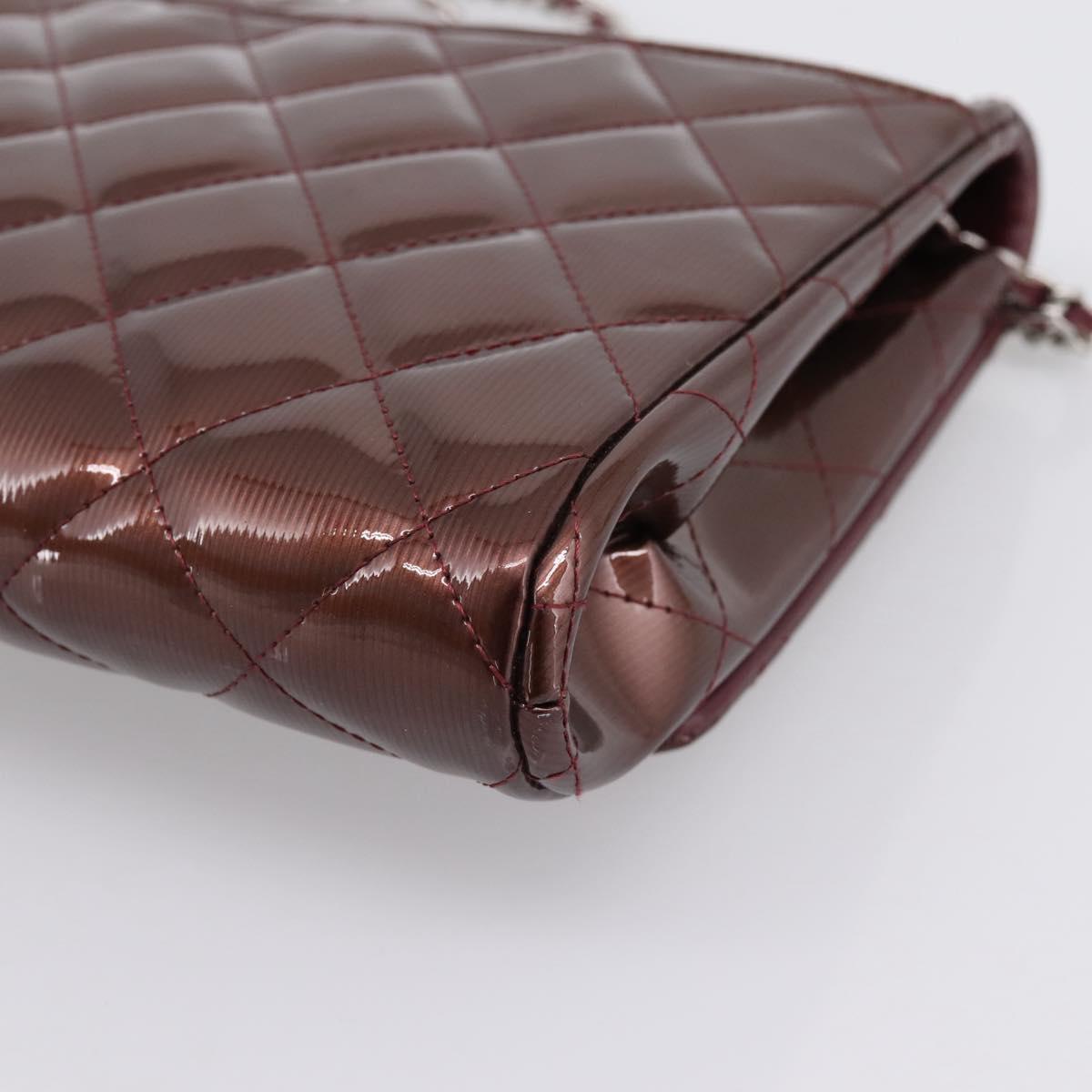 CHANEL Matelasse25 Chain Shoulder Bag Enamel Bordeaux Silver CC Auth am12419SAM