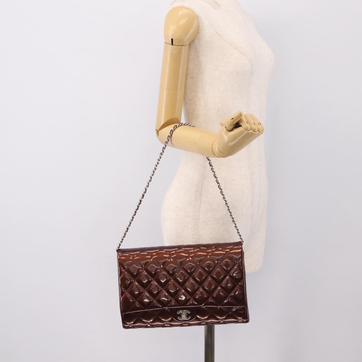 CHANEL Matelasse25 Chain Shoulder Bag Enamel Bordeaux Silver CC Auth am12419SAM