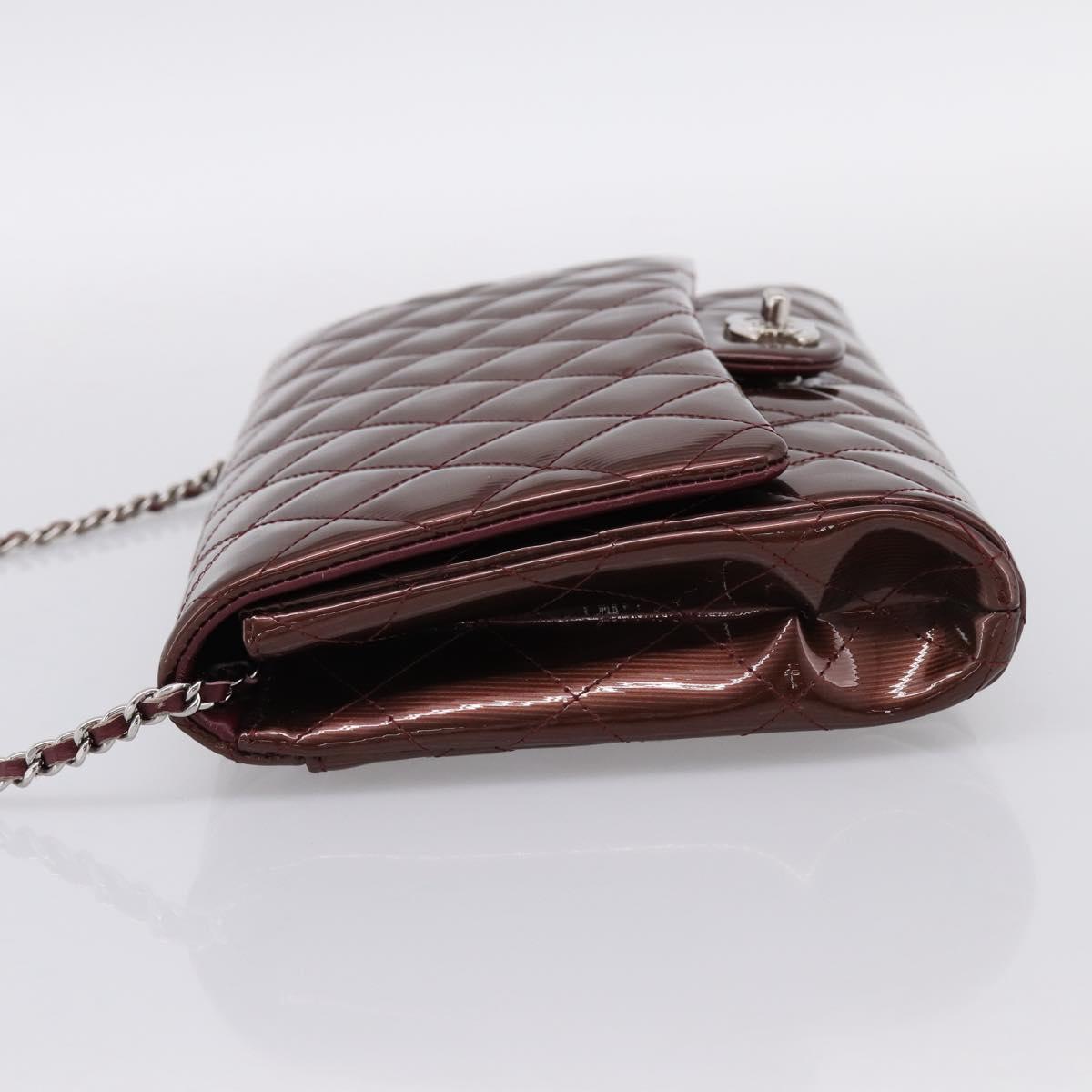 CHANEL Matelasse25 Chain Shoulder Bag Enamel Bordeaux Silver CC Auth am12419SAM