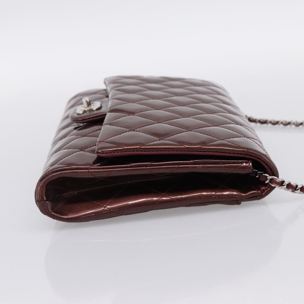 CHANEL Matelasse25 Chain Shoulder Bag Enamel Bordeaux Silver CC Auth am12419SAM