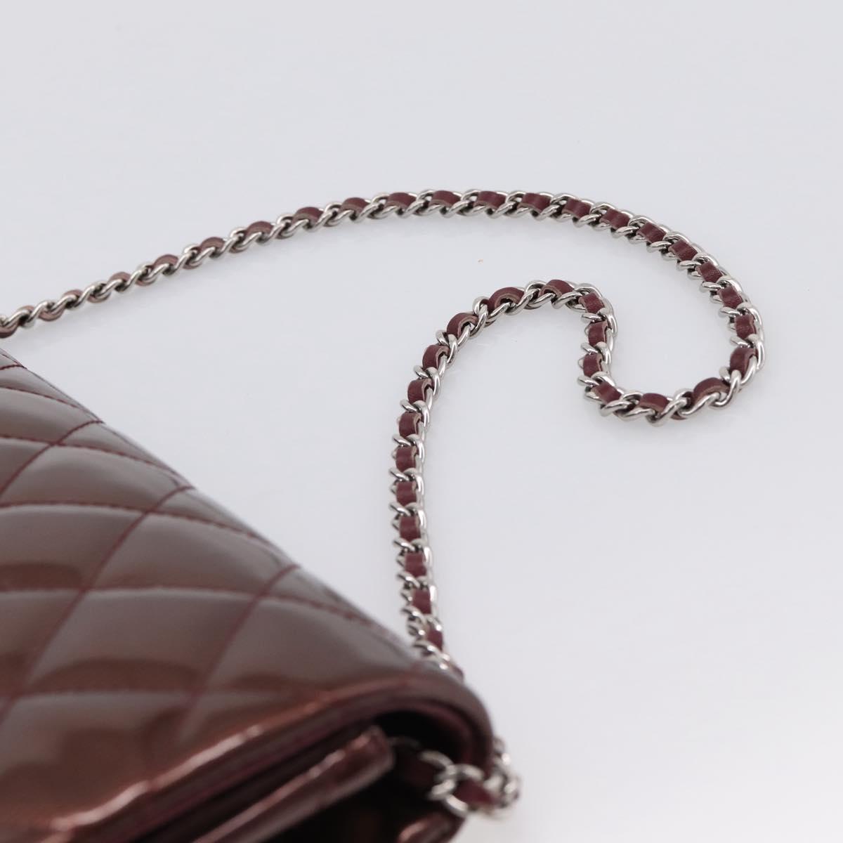 CHANEL Matelasse25 Chain Shoulder Bag Enamel Bordeaux Silver CC Auth am12419SAM