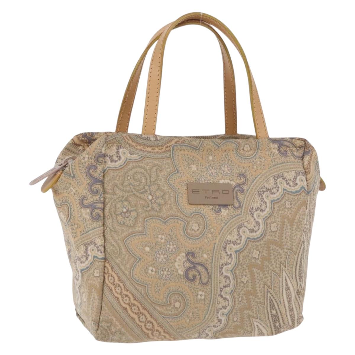 ETRO Paisley Hand Bag Canvas Beige Auth am12428A