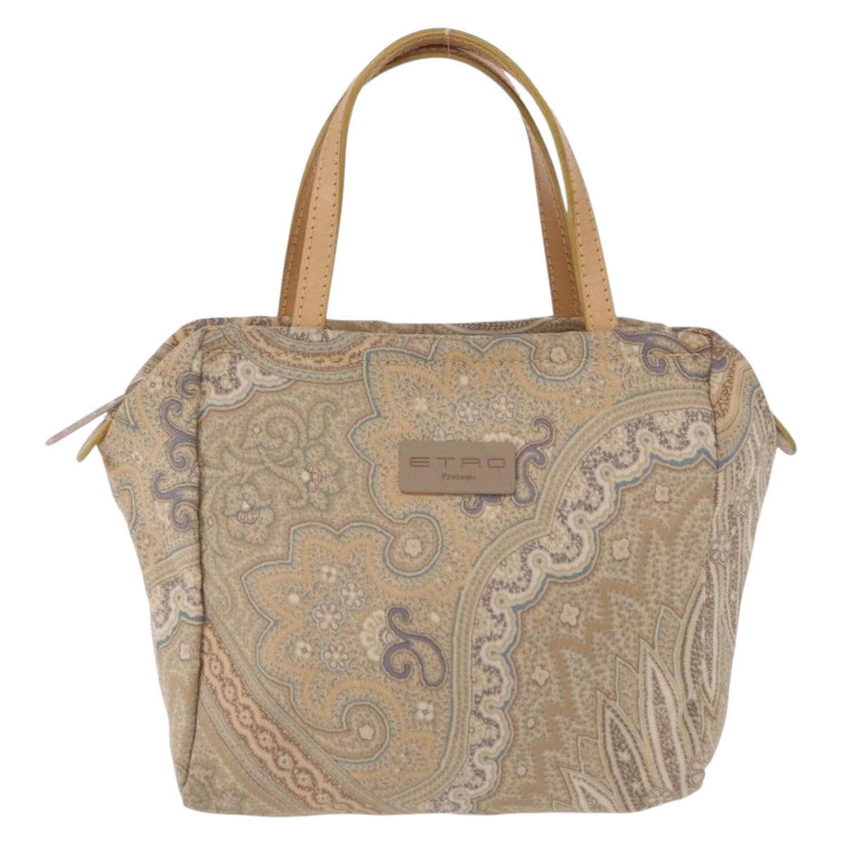 ETRO Paisley Hand Bag Canvas Beige Auth am12428A