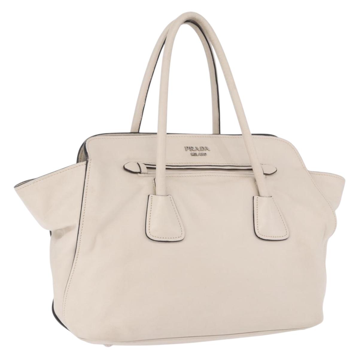 PRADA Hand Tote Bag Leather White Silver BN2611 Auth am12429A