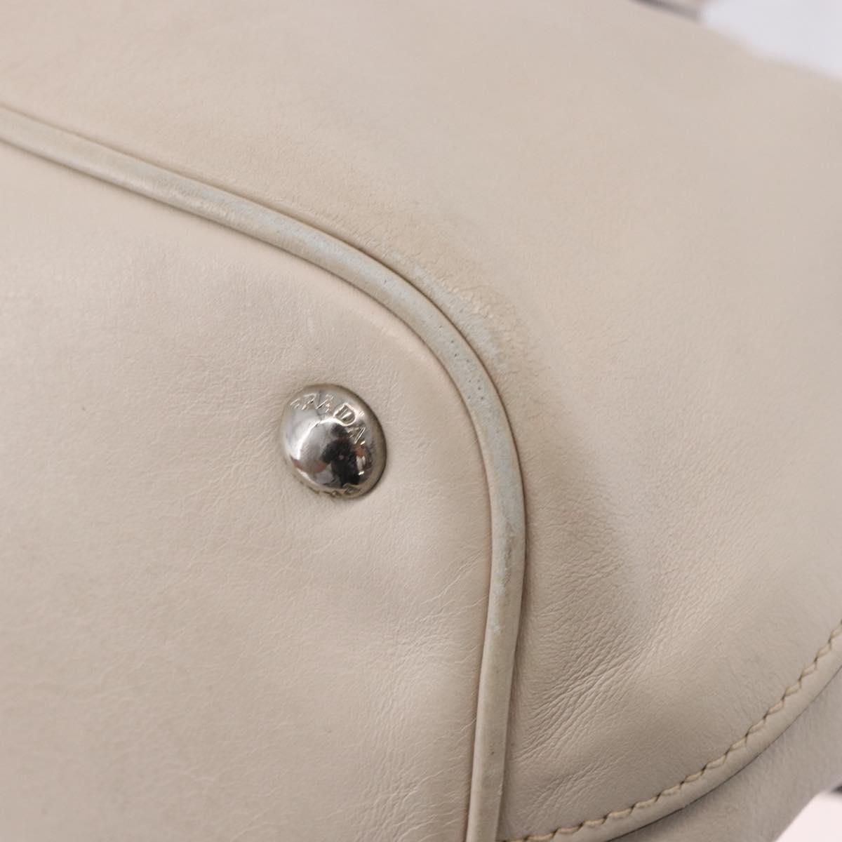 PRADA Hand Tote Bag Leather White Silver BN2611 Auth am12429A