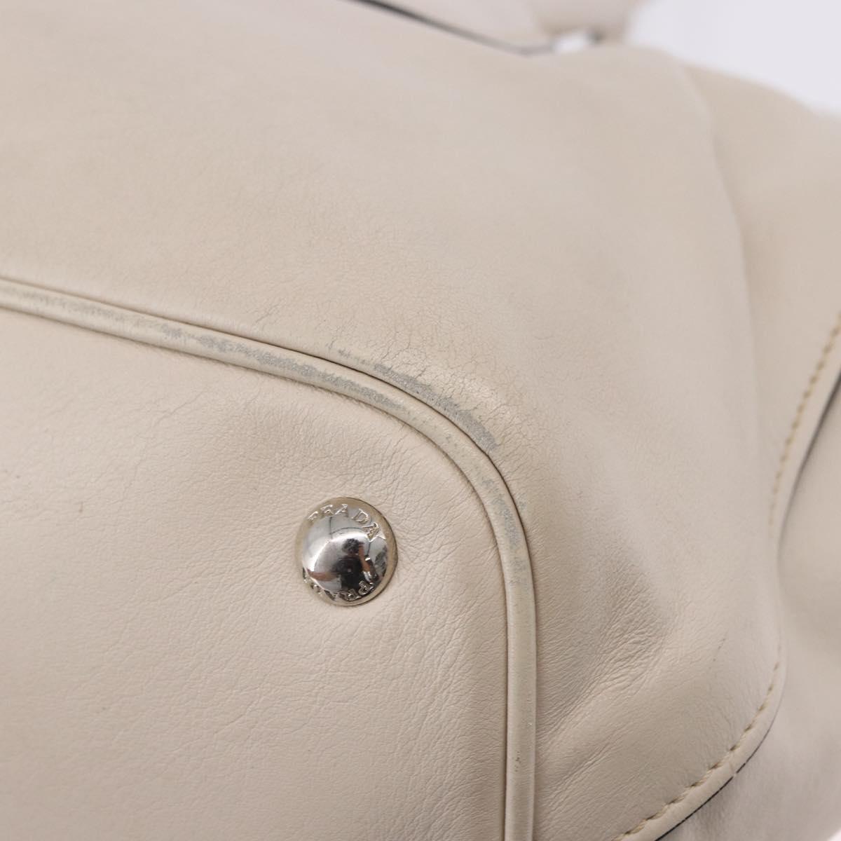 PRADA Hand Tote Bag Leather White Silver BN2611 Auth am12429A