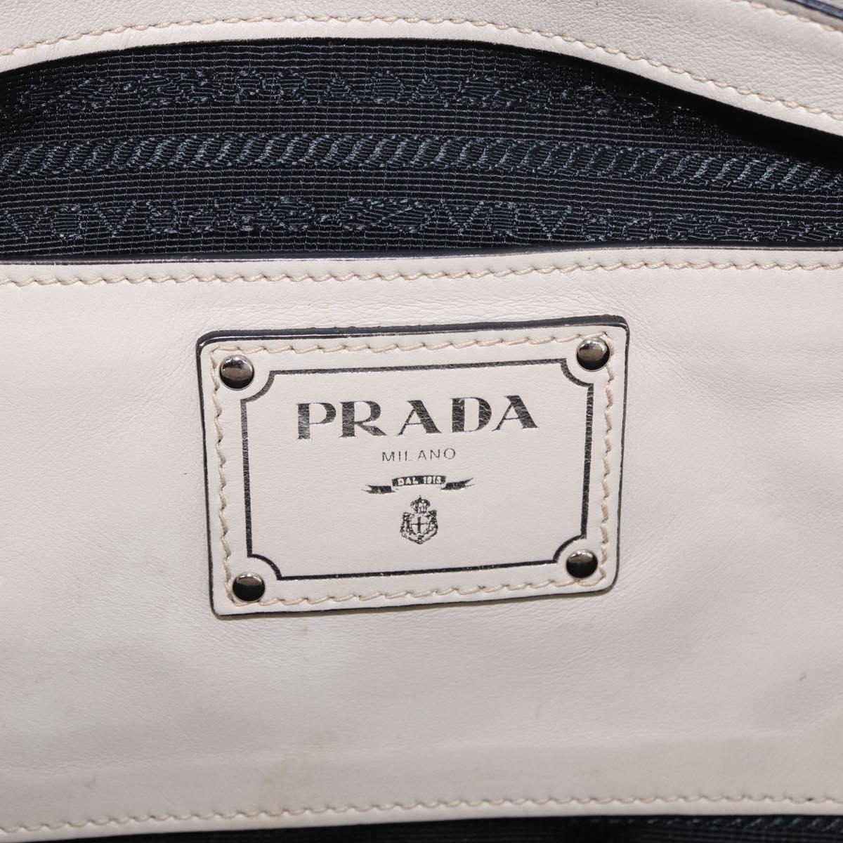 PRADA Hand Tote Bag Leather White Silver BN2611 Auth am12429A