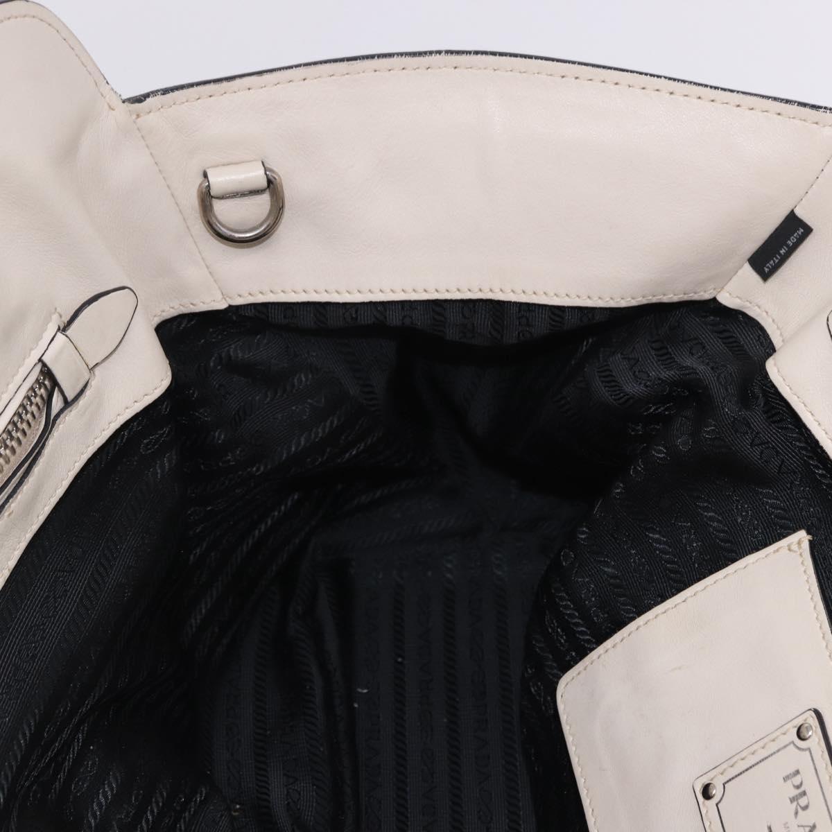 PRADA Hand Tote Bag Leather White Silver BN2611 Auth am12429A