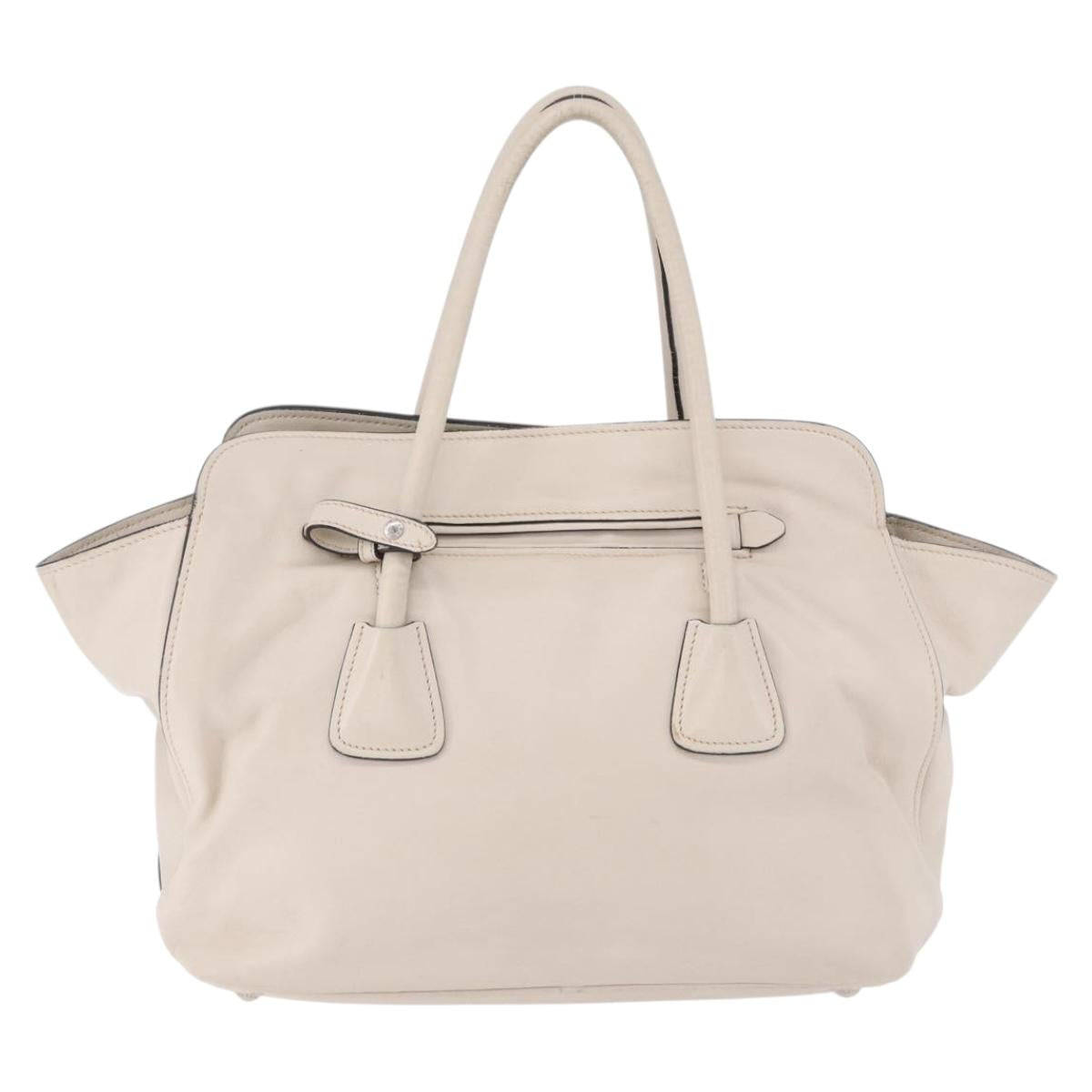 PRADA Hand Tote Bag Leather White Silver BN2611 Auth am12429A