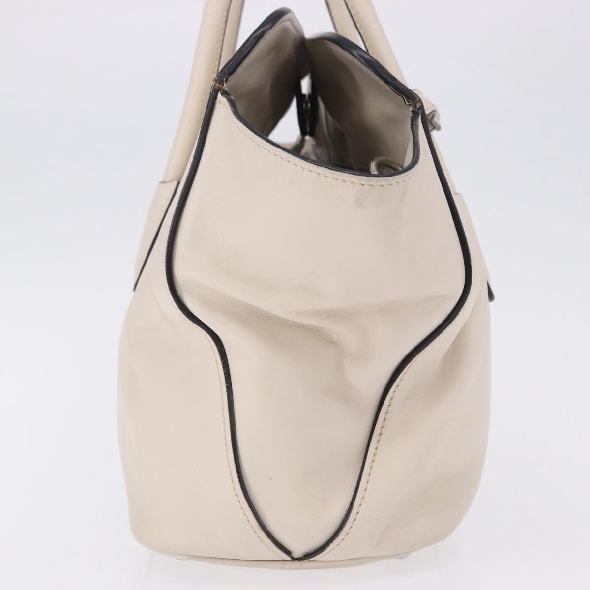 PRADA Hand Tote Bag Leather White Silver BN2611 Auth am12429A