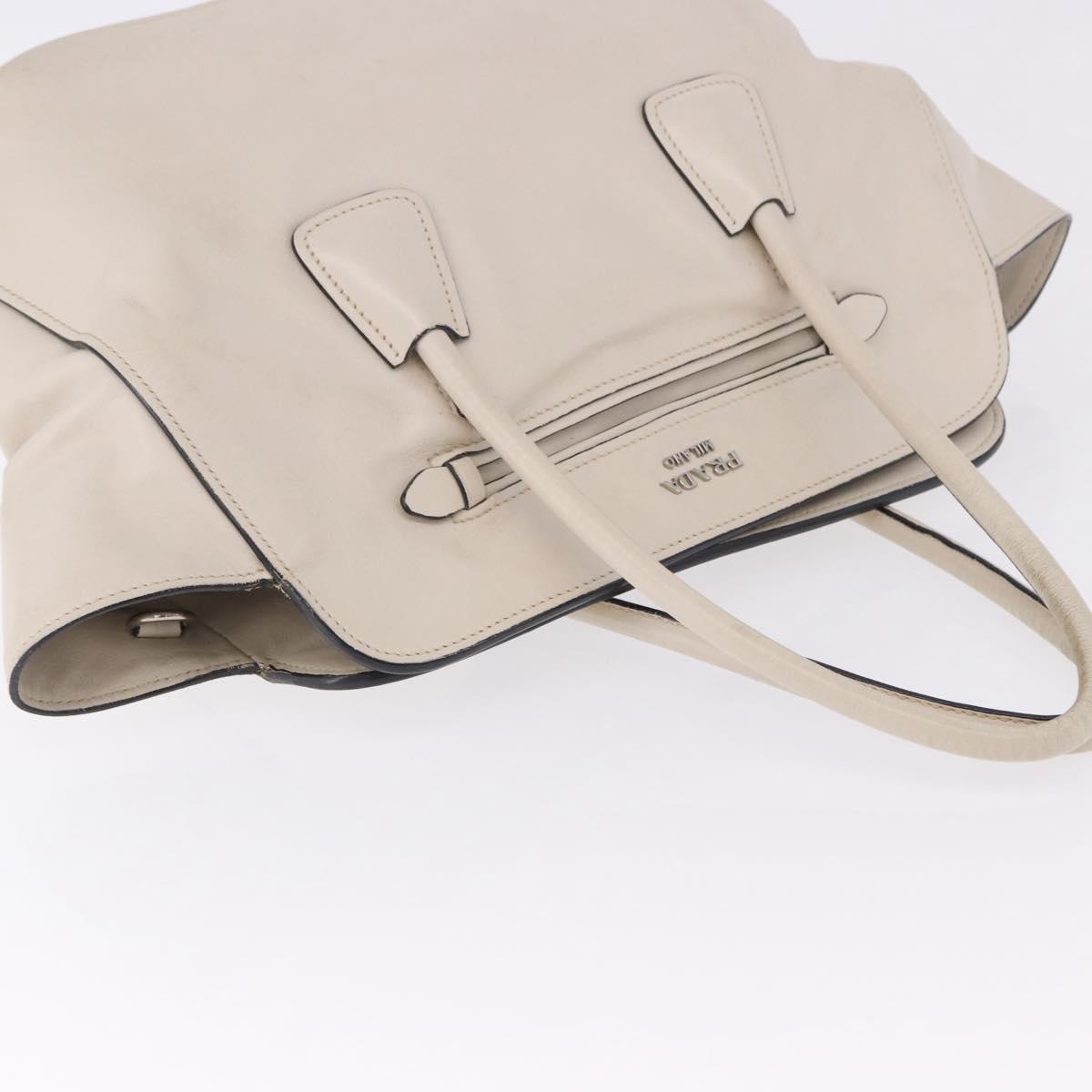 PRADA Hand Tote Bag Leather White Silver BN2611 Auth am12429A