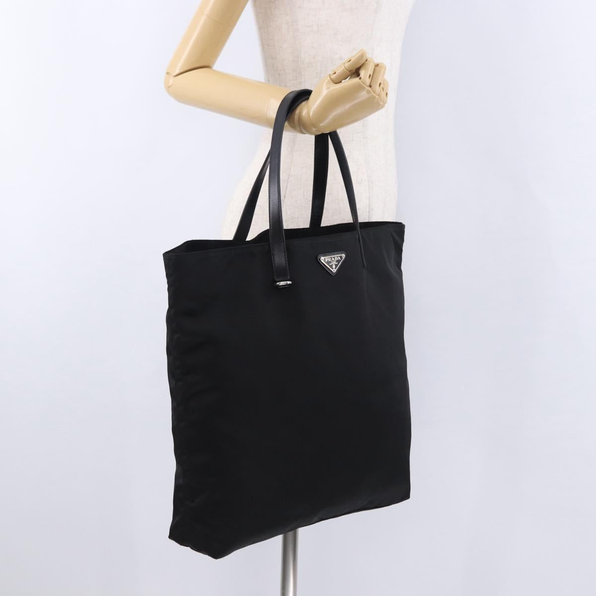 PRADA Tote Bag Nylon Black Silver Auth am12430V