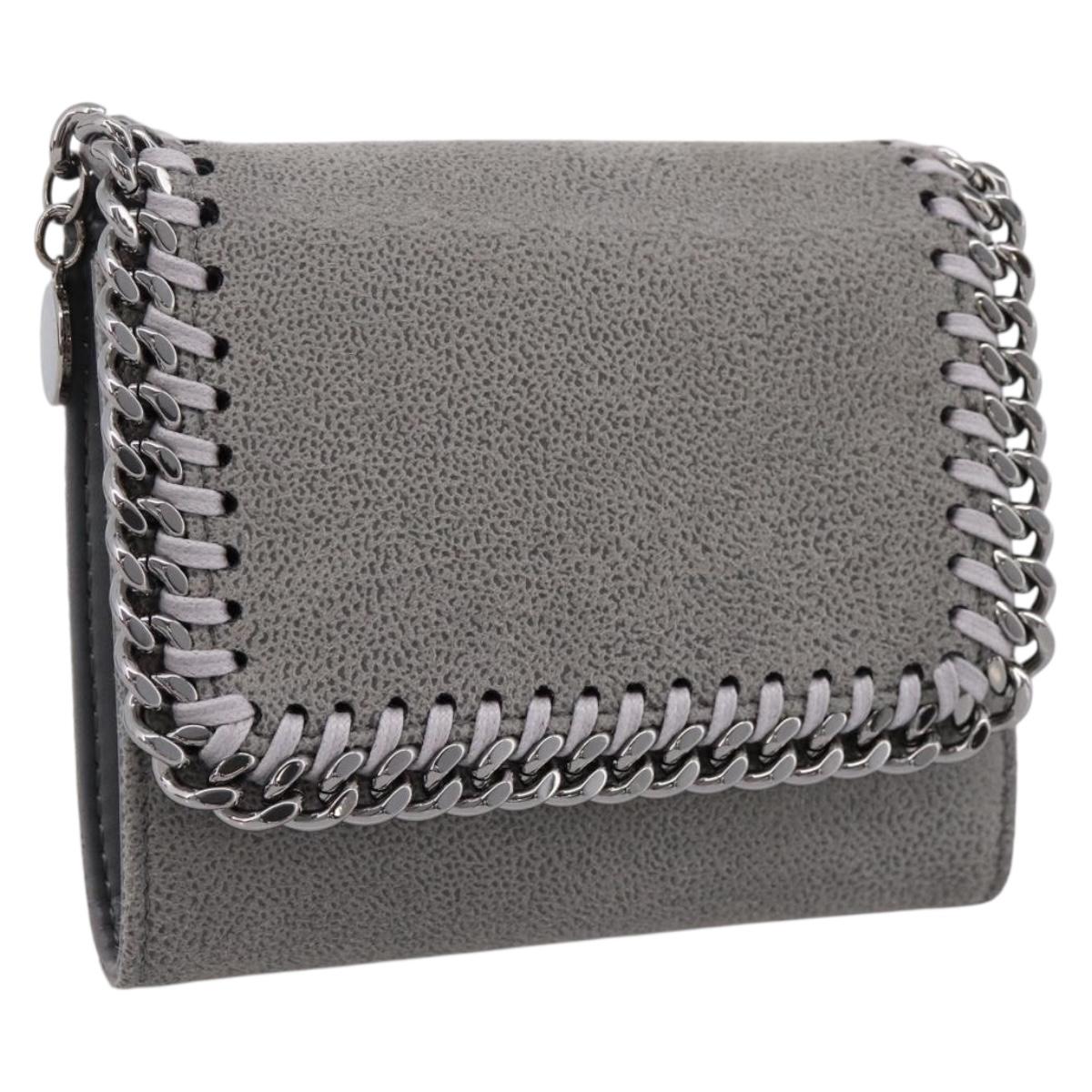 Stella MacCartney Compact Fabera Trifold Wallet Suede Gray Silver Auth am12433V