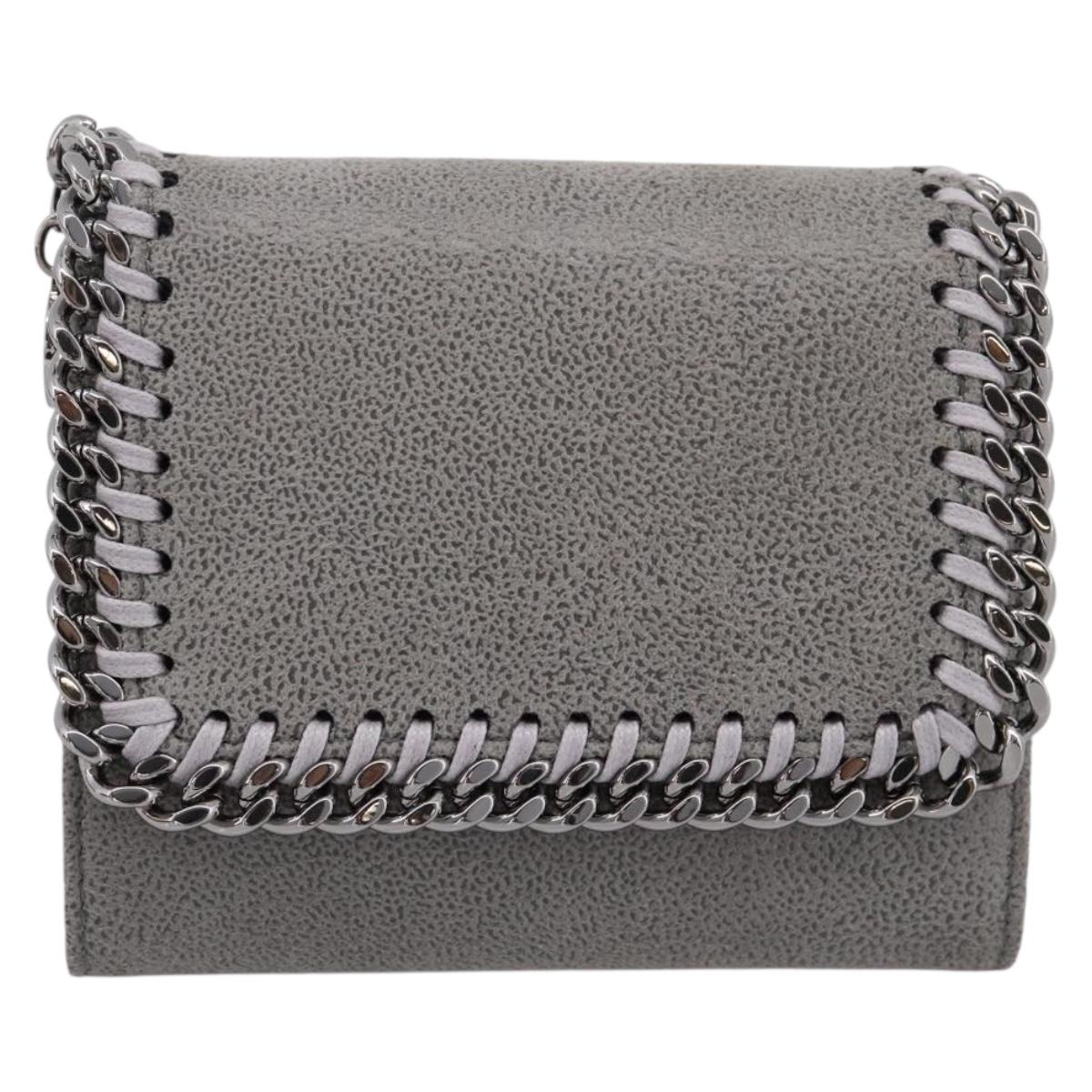 Stella MacCartney Compact Fabera Trifold Wallet Suede Gray Silver Auth am12433V