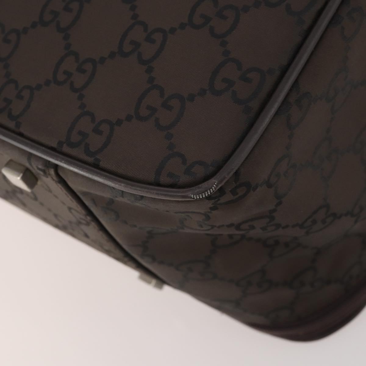 GUCCI GG Canvas Boston Bag Nylon Dark Brown Silver 010 1350 08 Auth am12441