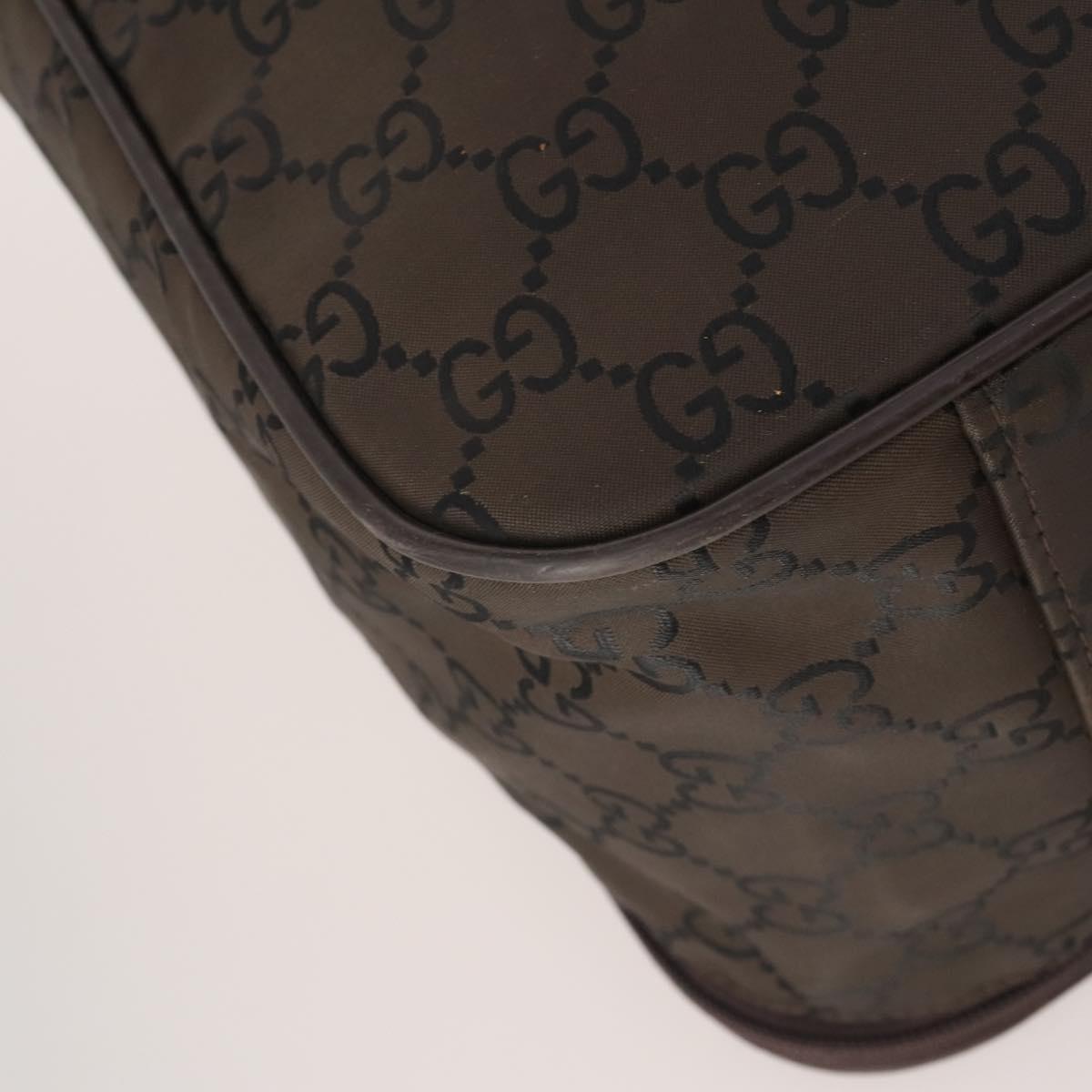 GUCCI GG Canvas Boston Bag Nylon Dark Brown Silver 010 1350 08 Auth am12441