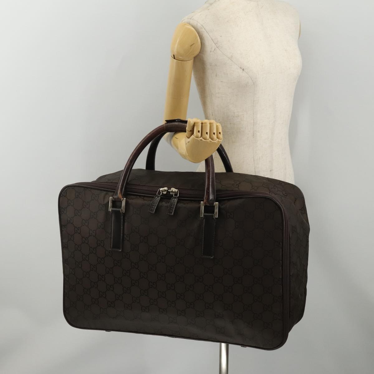 GUCCI GG Canvas Boston Bag Nylon Dark Brown Silver 010 1350 08 Auth am12441