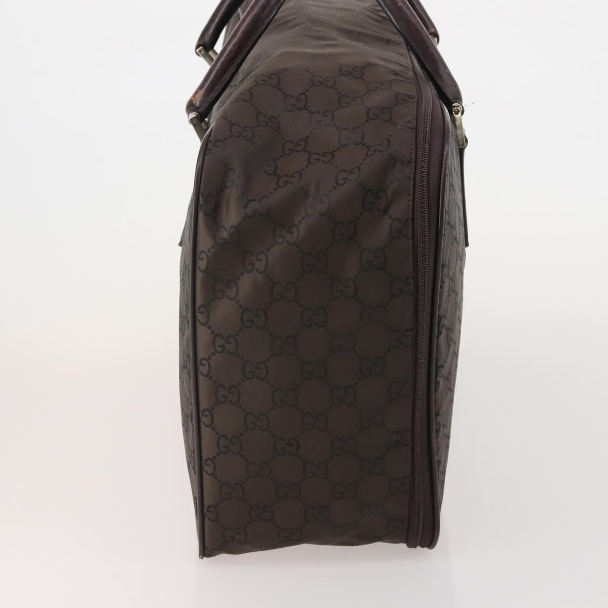 GUCCI GG Canvas Boston Bag Nylon Dark Brown Silver 010 1350 08 Auth am12441