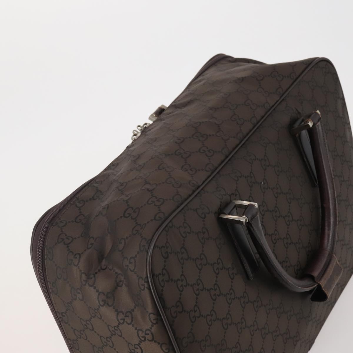 GUCCI GG Canvas Boston Bag Nylon Dark Brown Silver 010 1350 08 Auth am12441