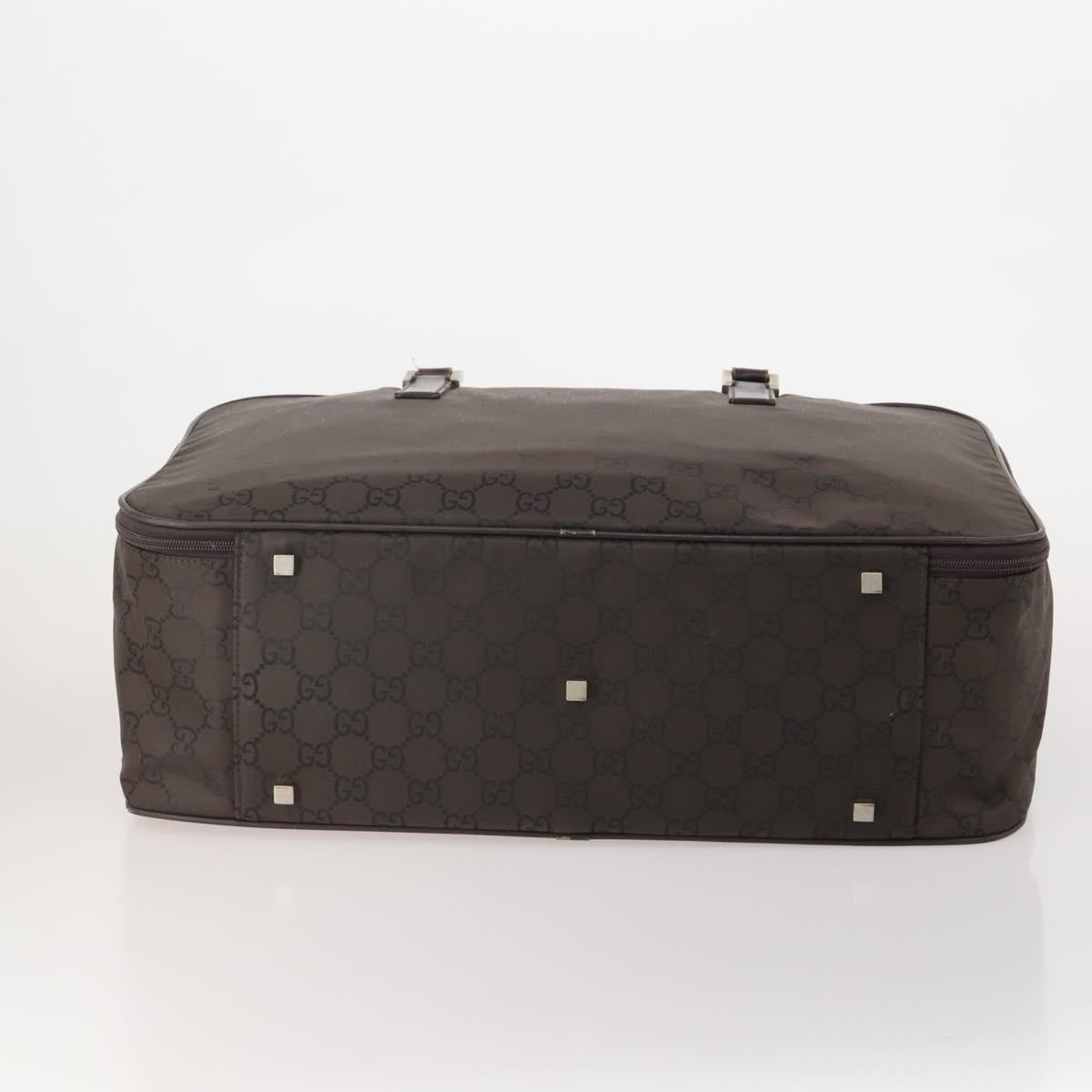 GUCCI GG Canvas Boston Bag Nylon Dark Brown Silver 010 1350 08 Auth am12441