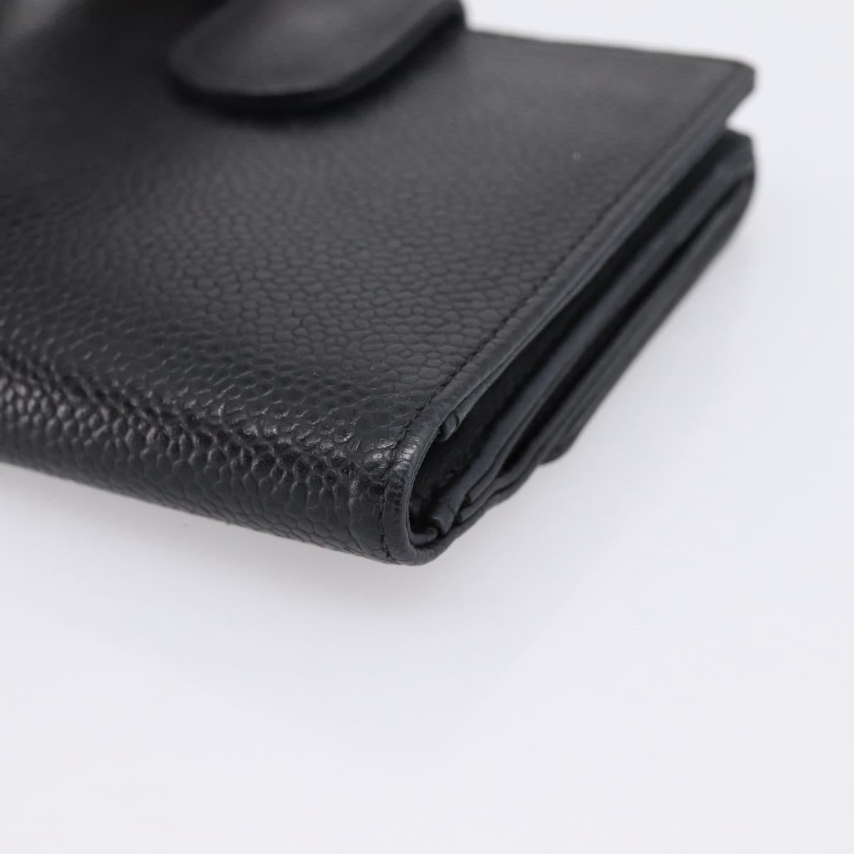 CHANEL Compact Wallet Caviar Skin Black CC Auth am12444A