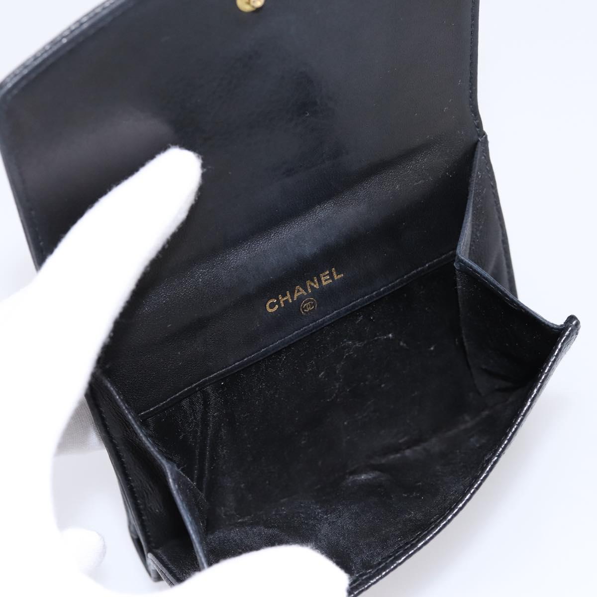 CHANEL Compact Wallet Caviar Skin Black CC Auth am12444A