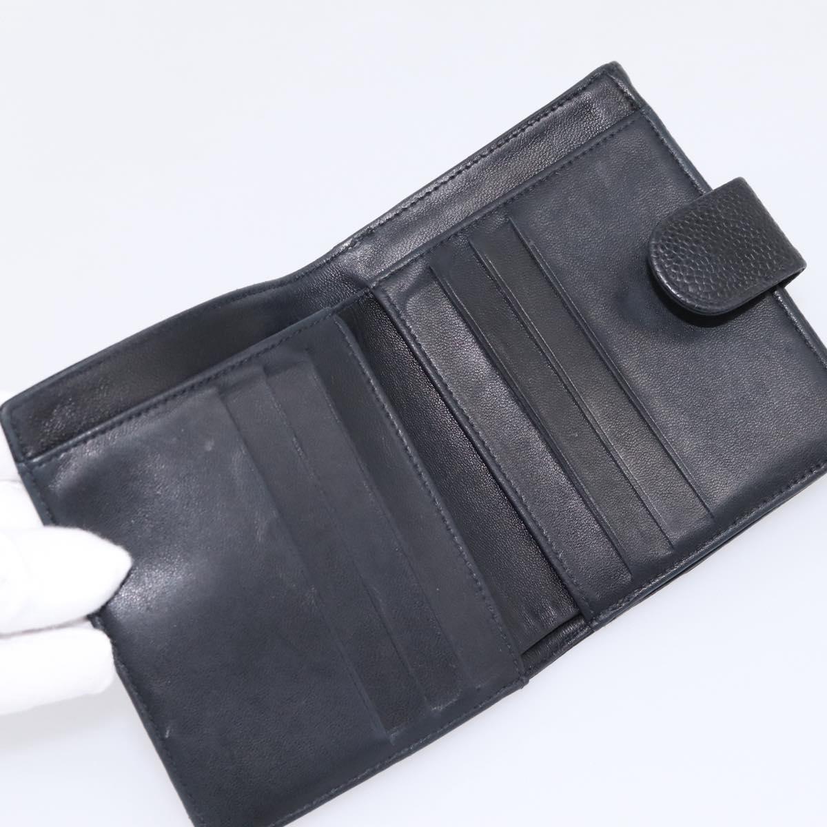 CHANEL Compact Wallet Caviar Skin Black CC Auth am12444A