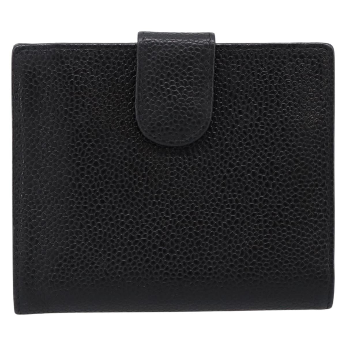 CHANEL Compact Wallet Caviar Skin Black CC Auth am12444A