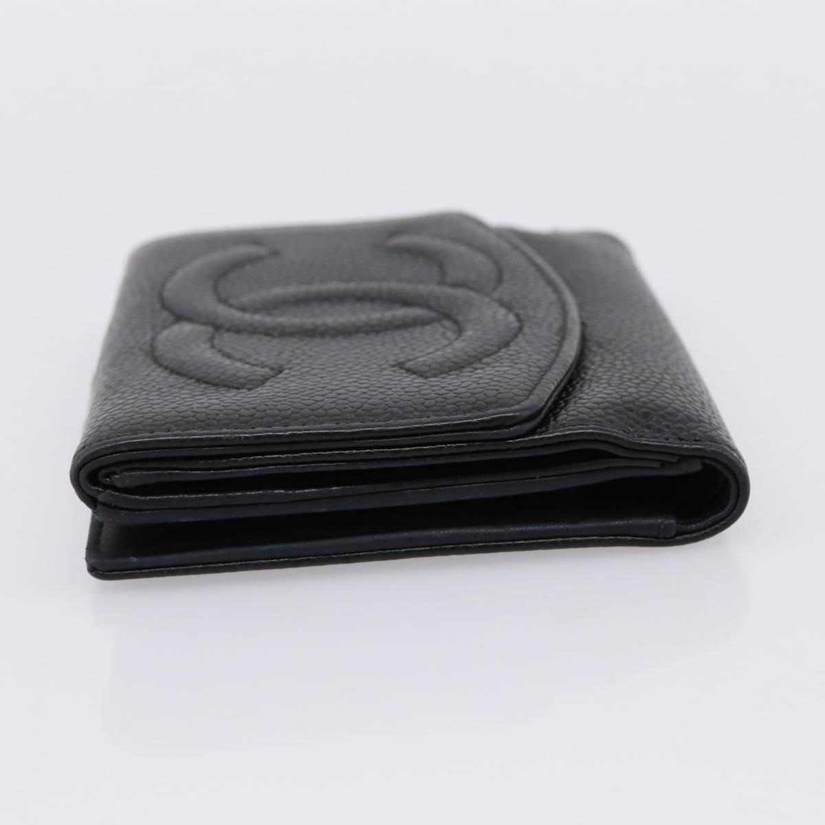 CHANEL Compact Wallet Caviar Skin Black CC Auth am12444A