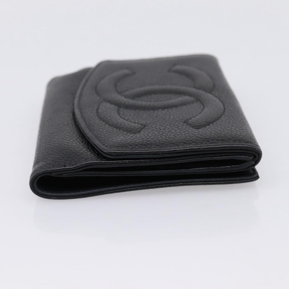 CHANEL Compact Wallet Caviar Skin Black CC Auth am12444A