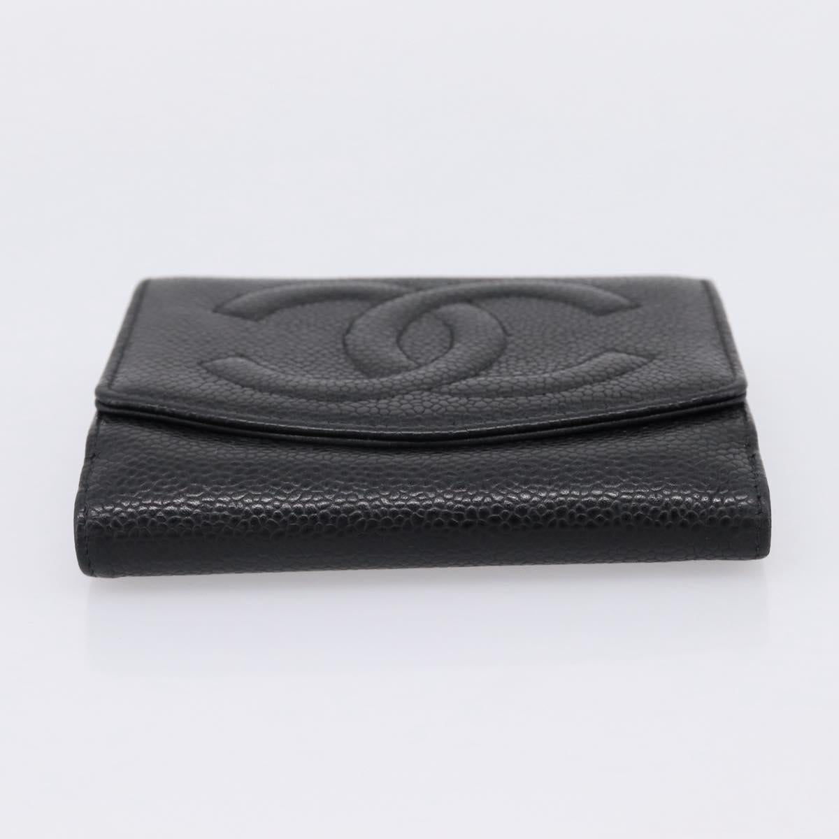 CHANEL Compact Wallet Caviar Skin Black CC Auth am12444A
