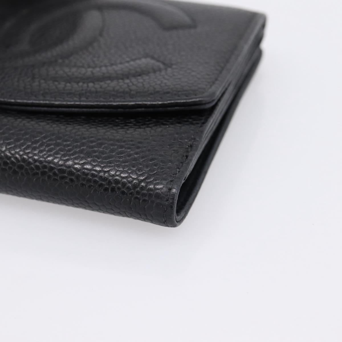 CHANEL Compact Wallet Caviar Skin Black CC Auth am12444A