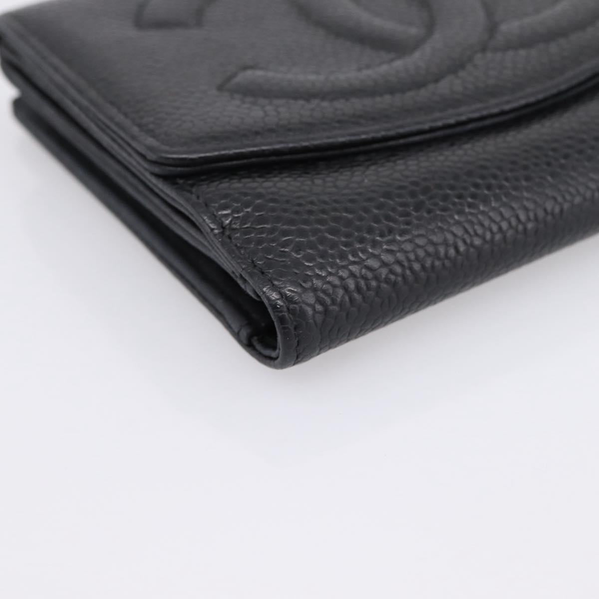 CHANEL Compact Wallet Caviar Skin Black CC Auth am12444A