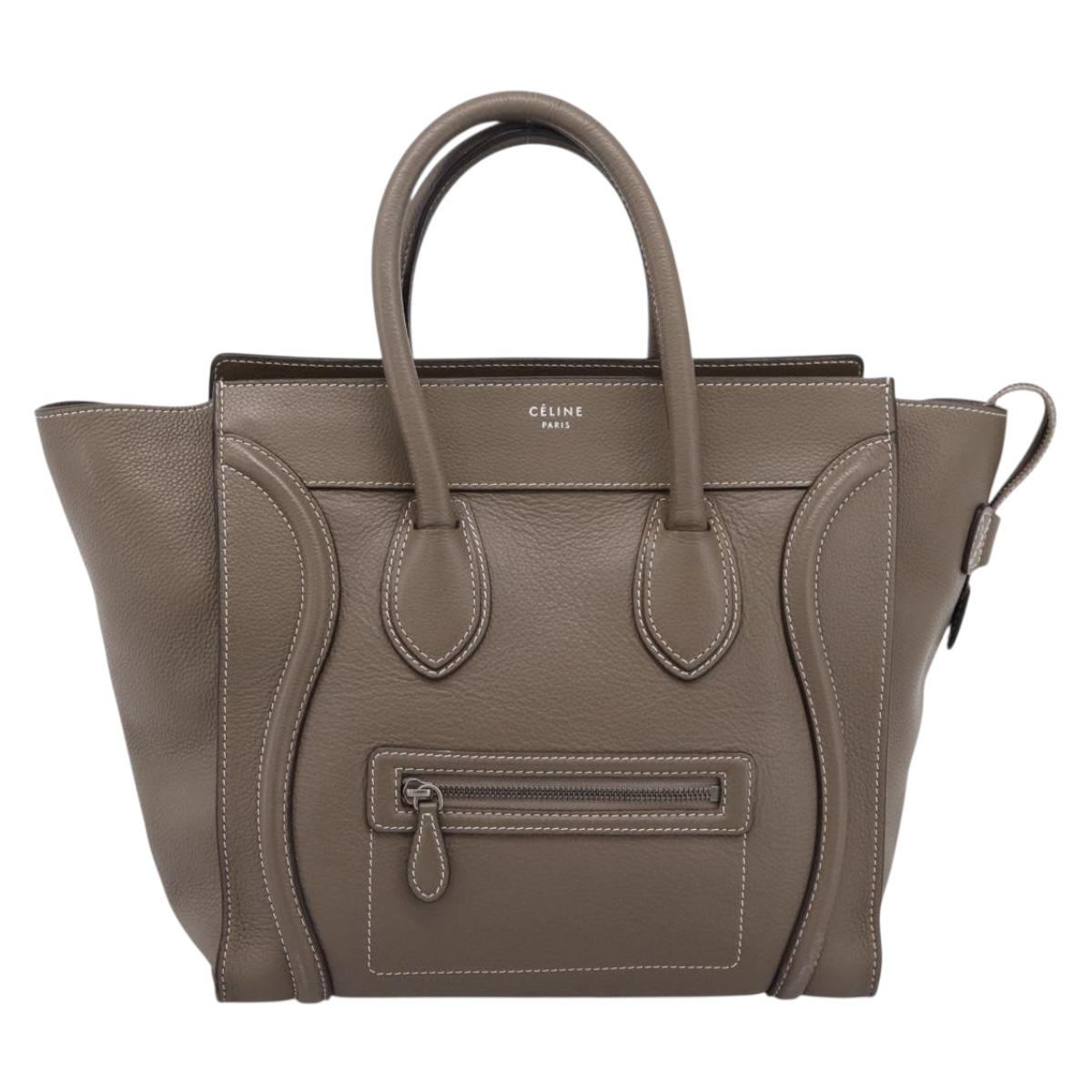 CELINE Luggage Mini Hand Bag Leather Gray Silver Auth am12449A