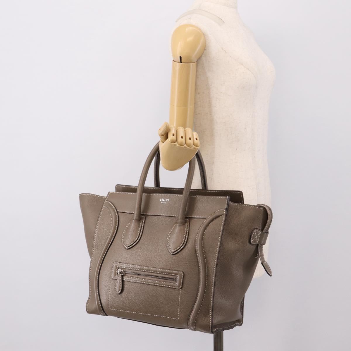 CELINE Luggage Mini Hand Bag Leather Gray Silver Auth am12449A