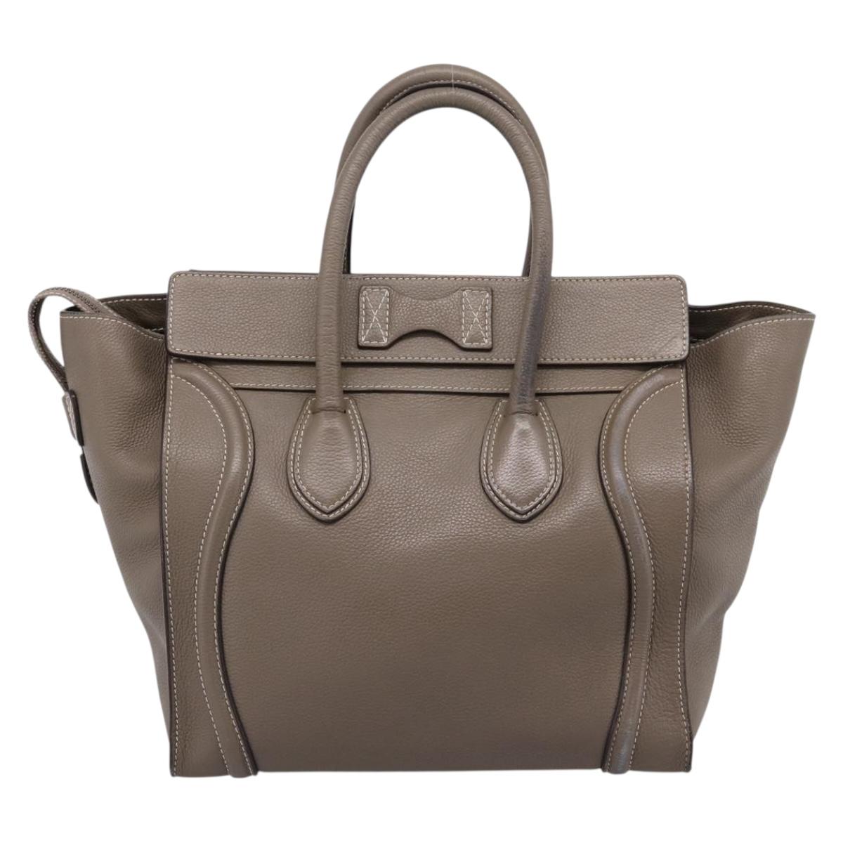 CELINE Luggage Mini Hand Bag Leather Gray Silver Auth am12449A