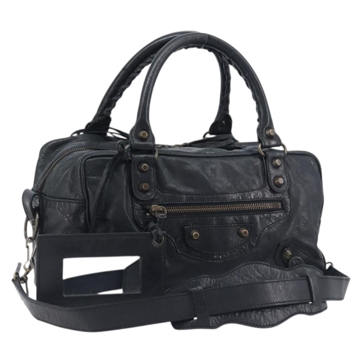 BALENCIAGA The Box Hand Bag Leather 2way Black 145694 Auth am12450V