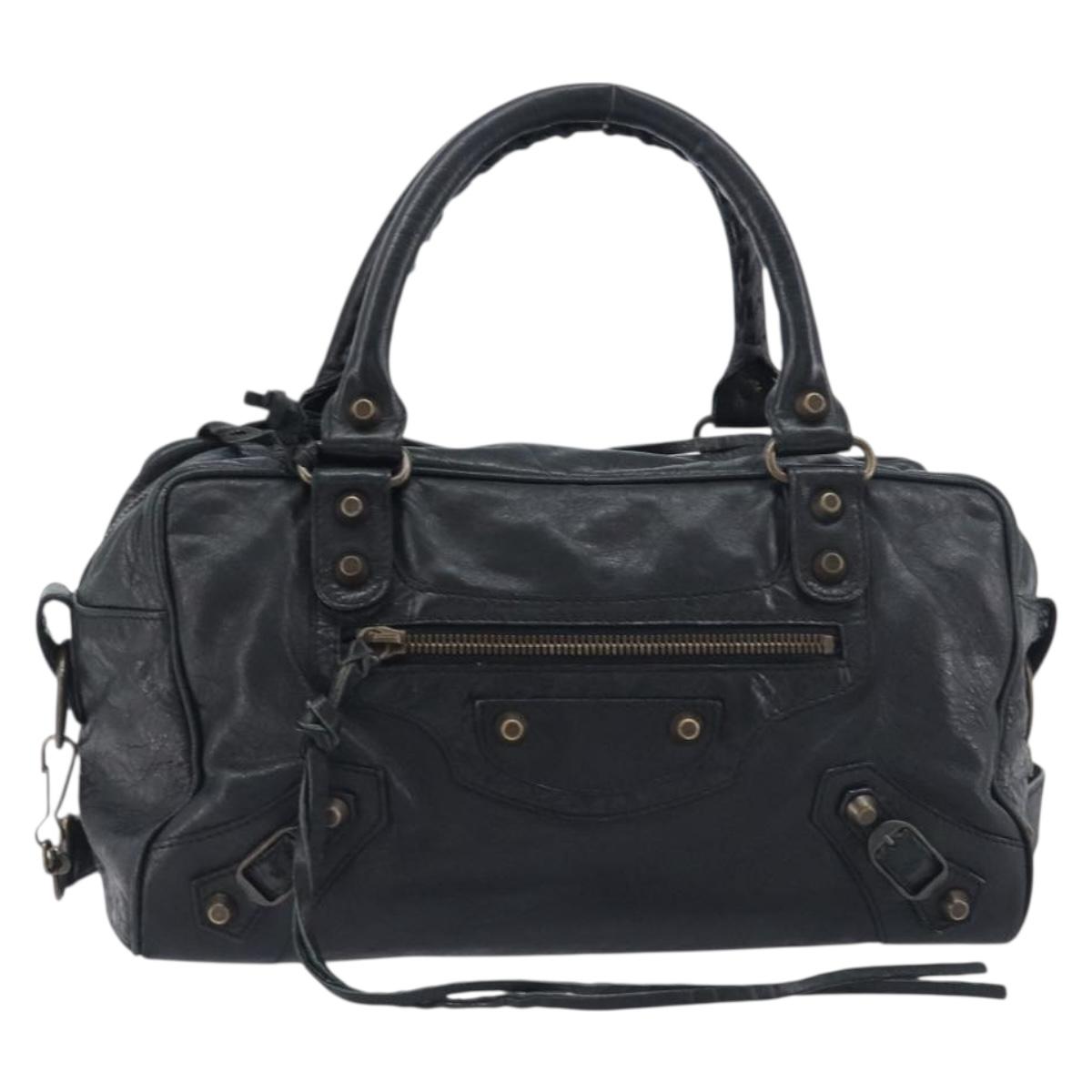 BALENCIAGA The Box Hand Bag Leather 2way Black 145694 Auth am12450V