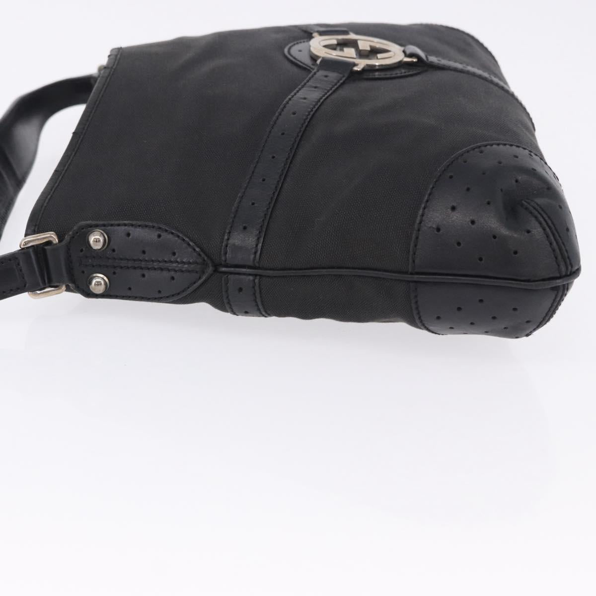 GUCCI Interlocking Shoulder Bag Canvas Black Silver 114879 Auth am12452A