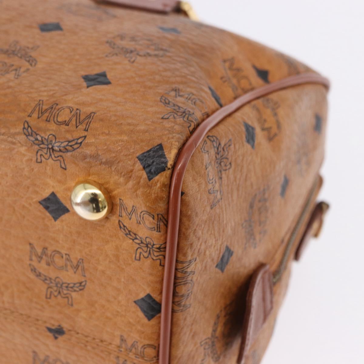 MCM Logogram Vicetos Mini Boston Bag PVC Leather Brown Gold Auth am12453