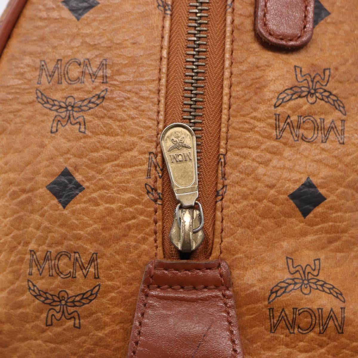 MCM Logogram Vicetos Mini Boston Bag PVC Leather Brown Gold Auth am12453