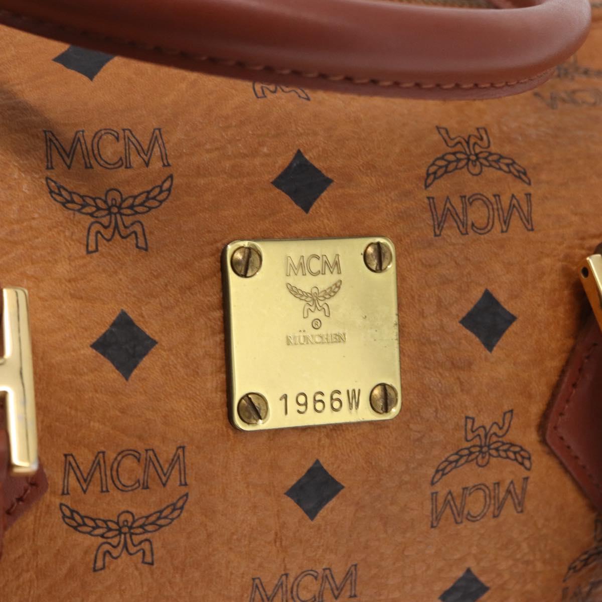 MCM Logogram Vicetos Mini Boston Bag PVC Leather Brown Gold Auth am12453