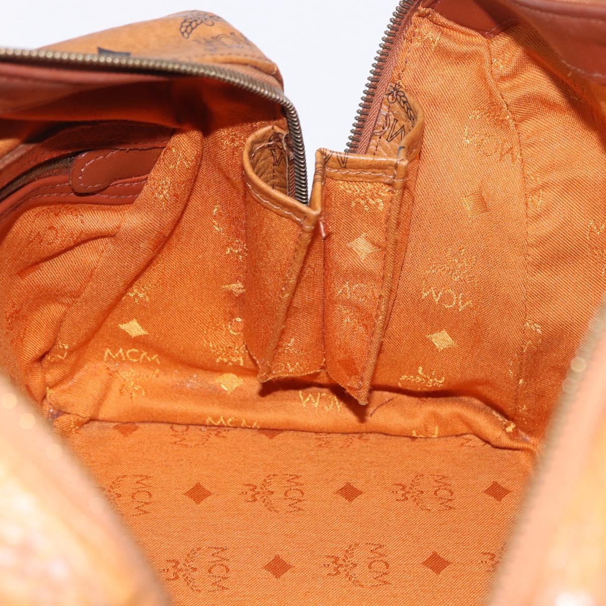 MCM Logogram Vicetos Mini Boston Bag PVC Leather Brown Gold Auth am12453