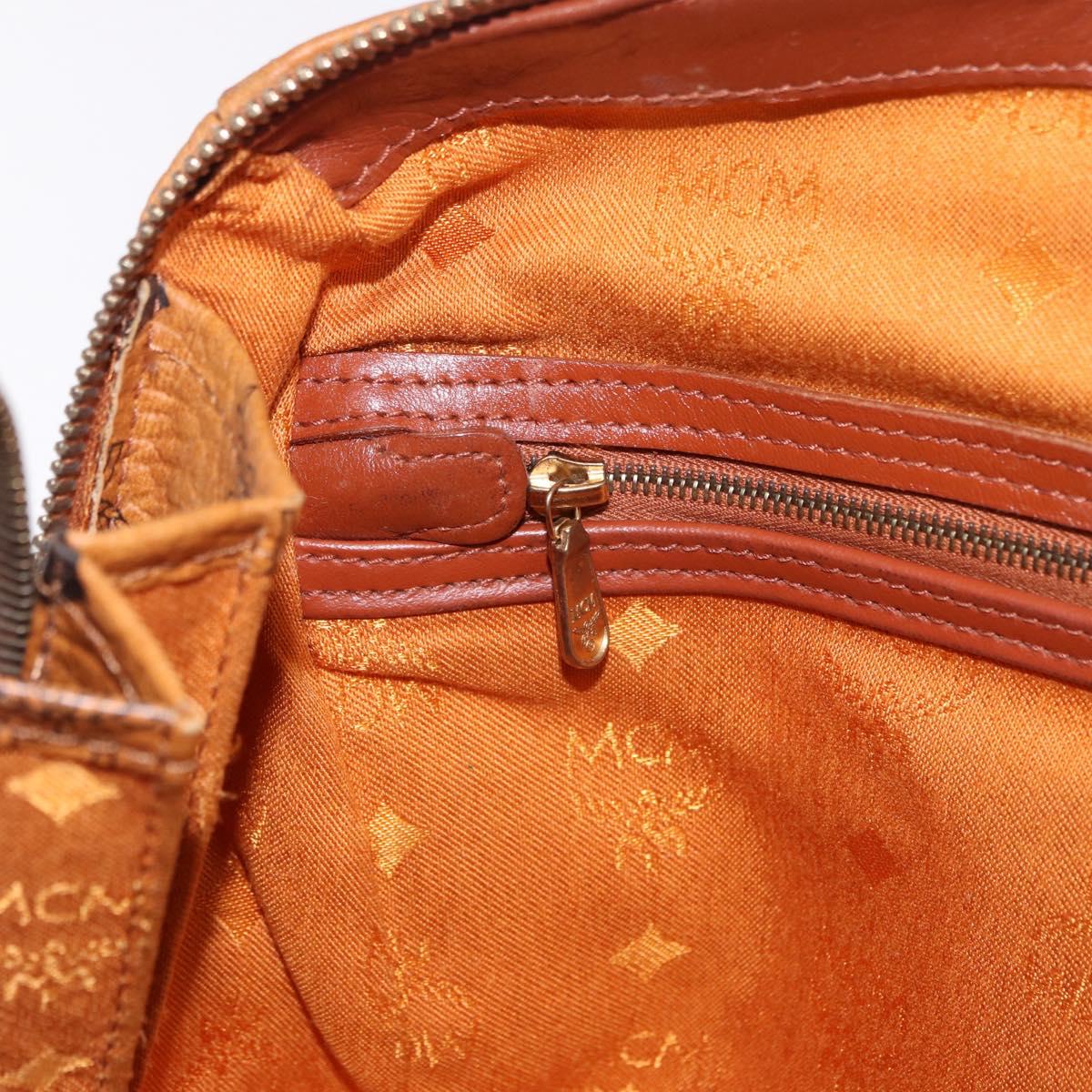 MCM Logogram Vicetos Mini Boston Bag PVC Leather Brown Gold Auth am12453