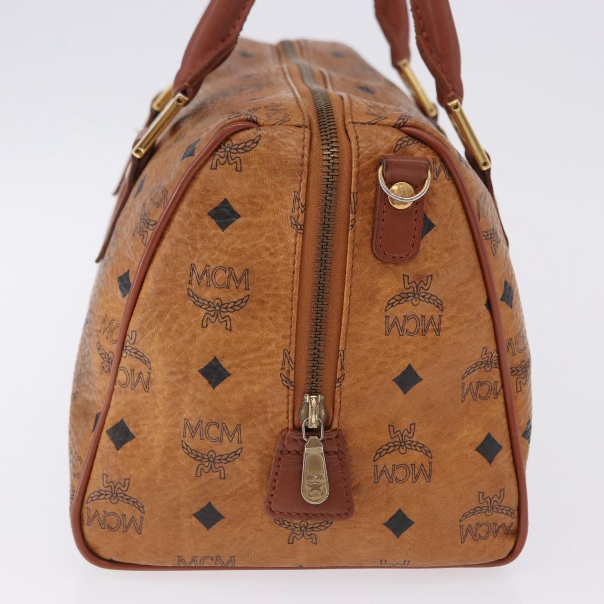 MCM Logogram Vicetos Mini Boston Bag PVC Leather Brown Gold Auth am12453