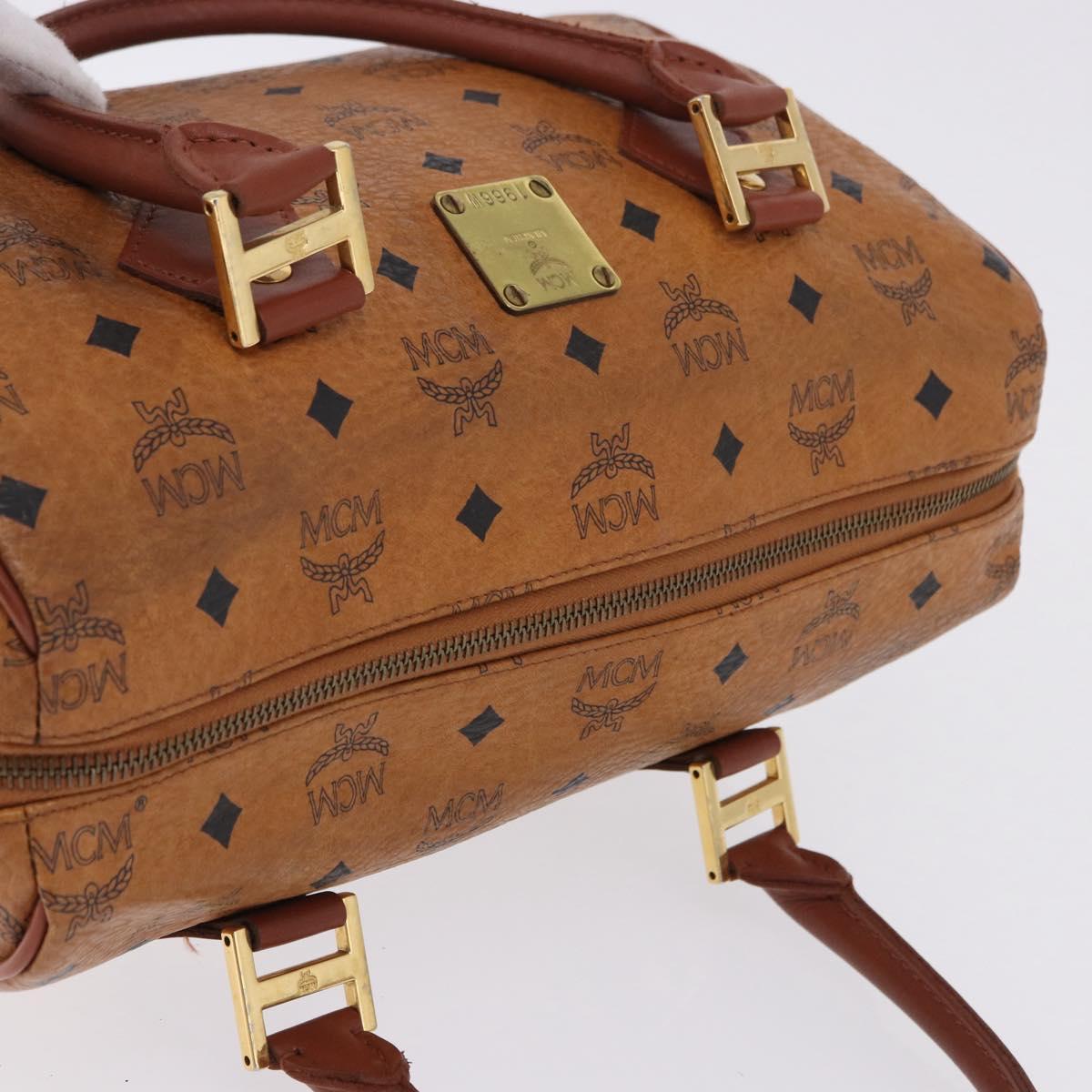 MCM Logogram Vicetos Mini Boston Bag PVC Leather Brown Gold Auth am12453