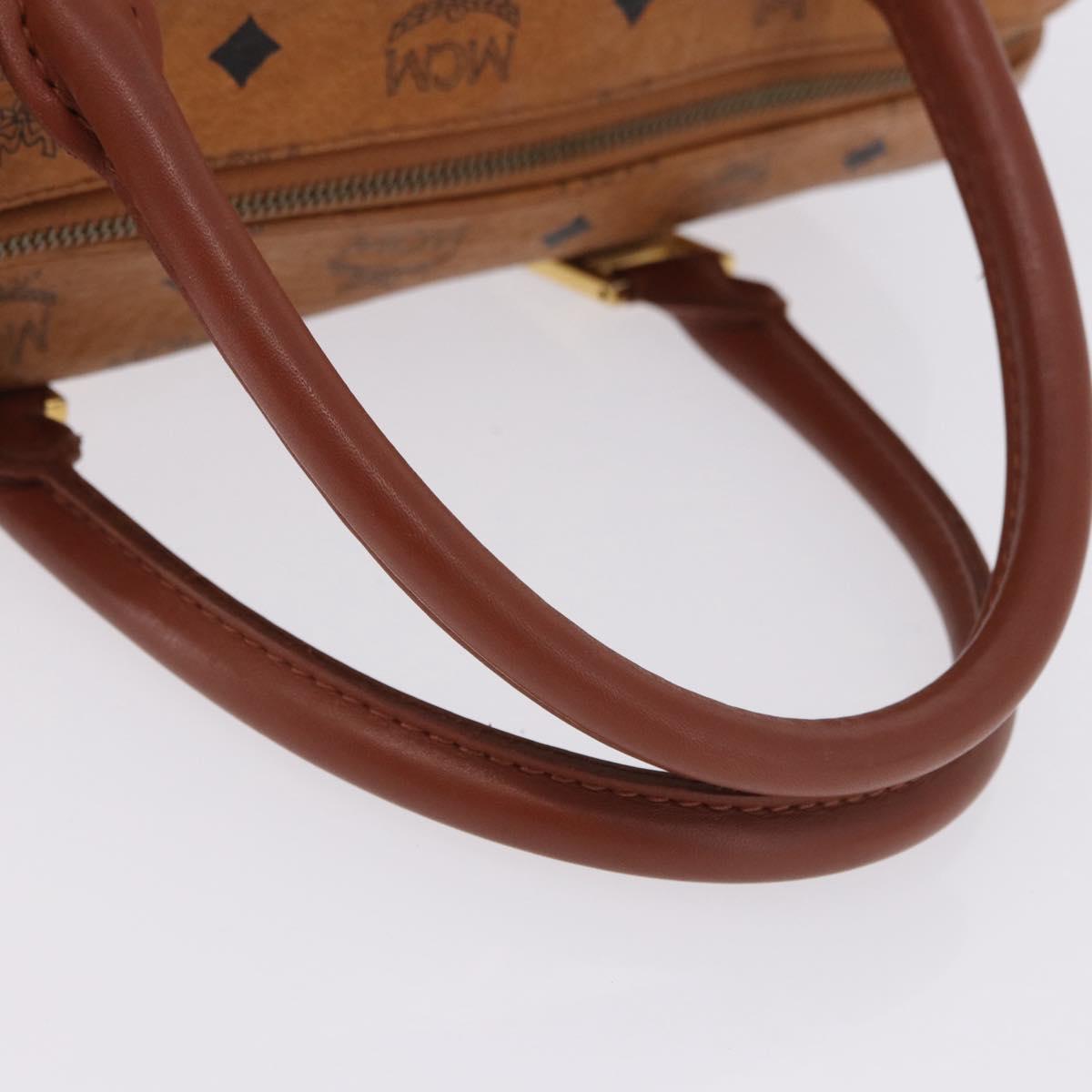 MCM Logogram Vicetos Mini Boston Bag PVC Leather Brown Gold Auth am12453